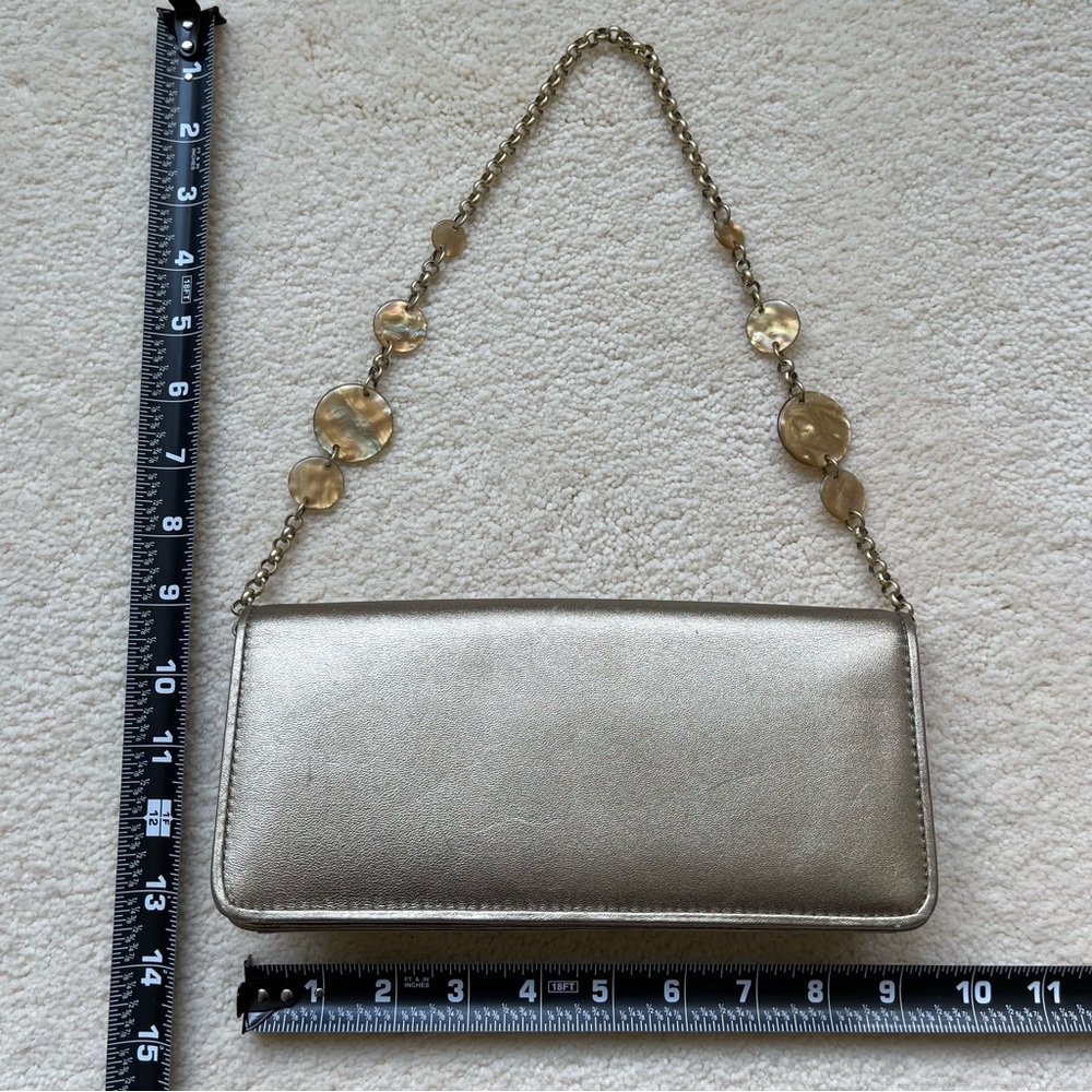Ann Taylor Leather Handbag/Clutch Gold Chain With Mother Of Pearl Discs - Picture 3 of 15